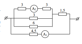 Амперметры в схеме показали i2 3 a i3 4a показания амперметра а1 равно
